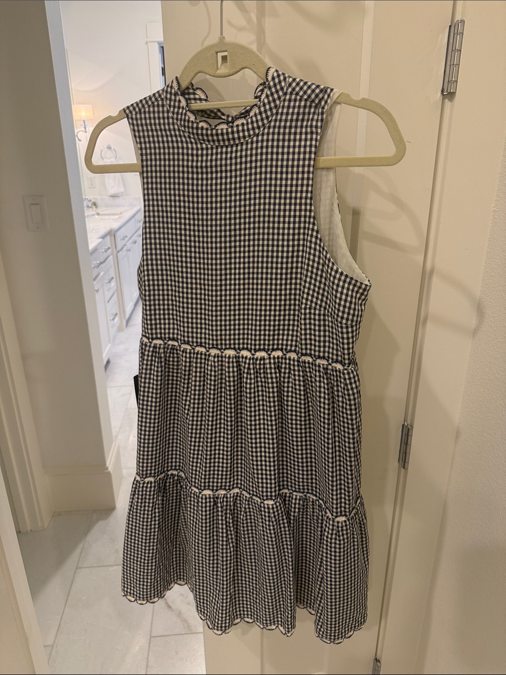 Women’s Sleeveless Black & White Gingham Tiered Dress